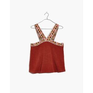 Madewell Embroidered Swing Sweater Tank Rust Rose XS Boho Knit Top